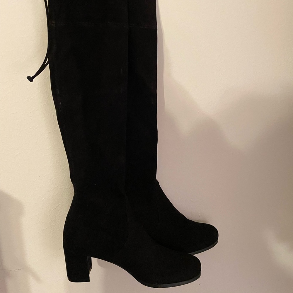 BNIB Stuart Weitzman 10 Black Suede Boots Tieland OTK Tie